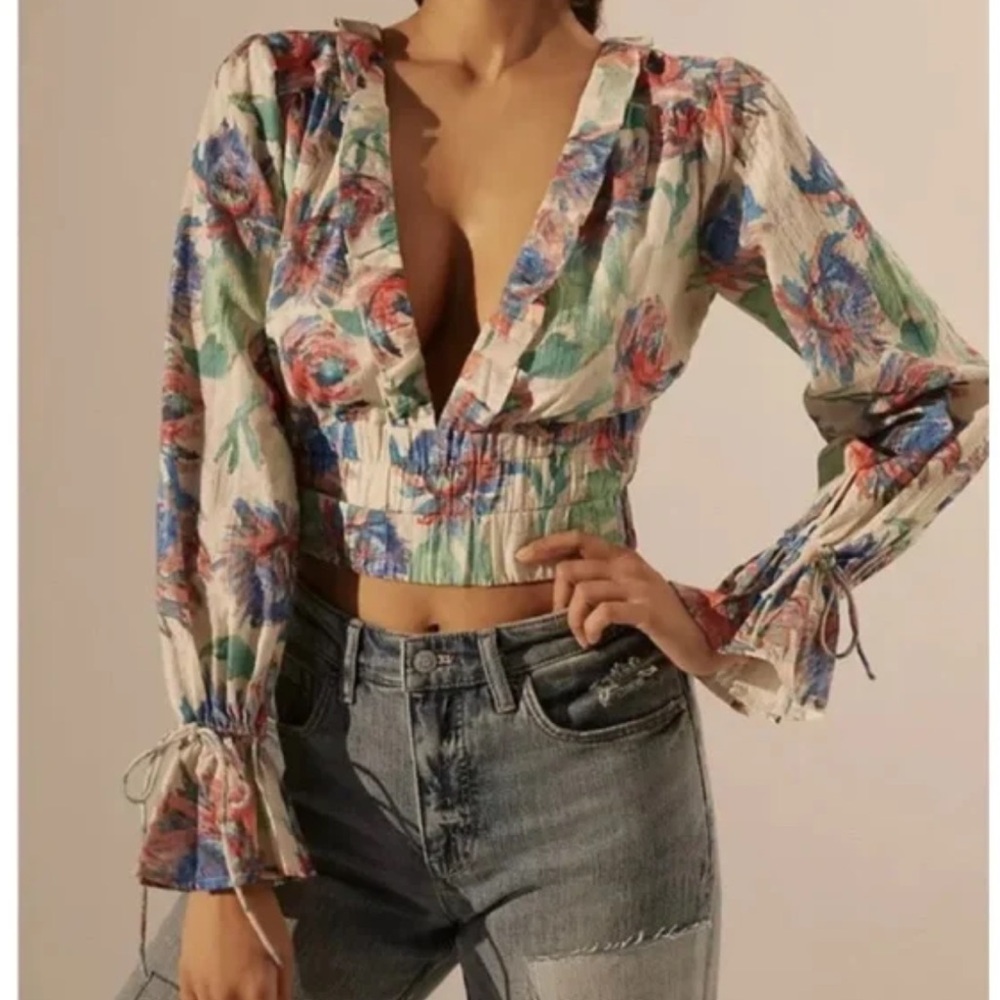 Anthropologie Multicolor Floral Blouse size M